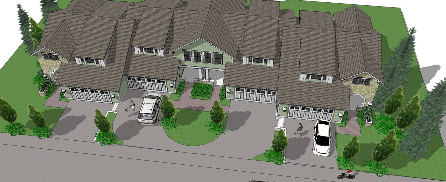Aerial rendering of a Grigsby Park townhome building