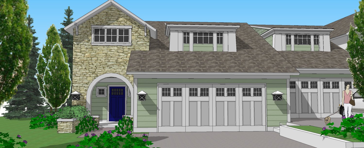 Front elevation rendering of a Grigsby Park townhome