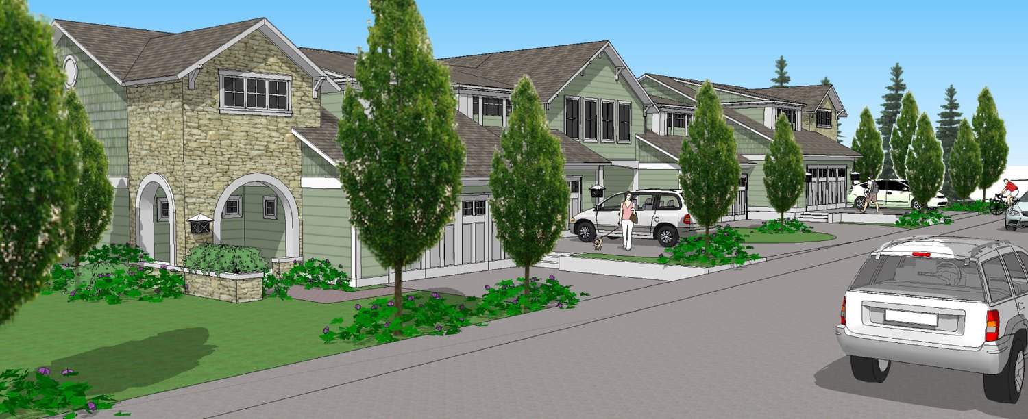 Street view rendering of the Grigsby Park townhomes